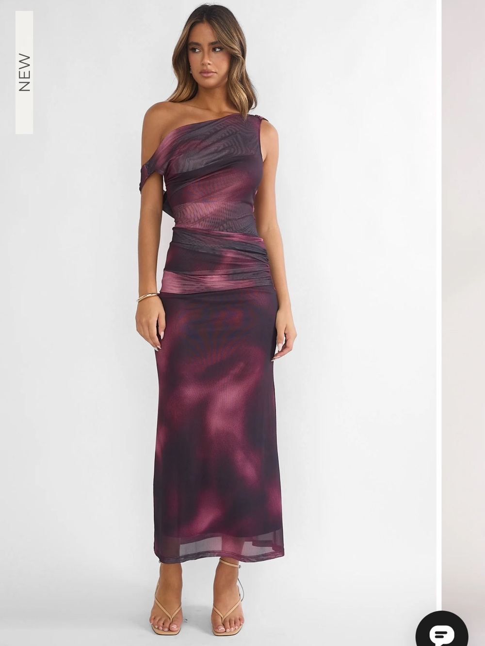 Saffra Shoulder Sash Ruched Maxi Dress Print Wine